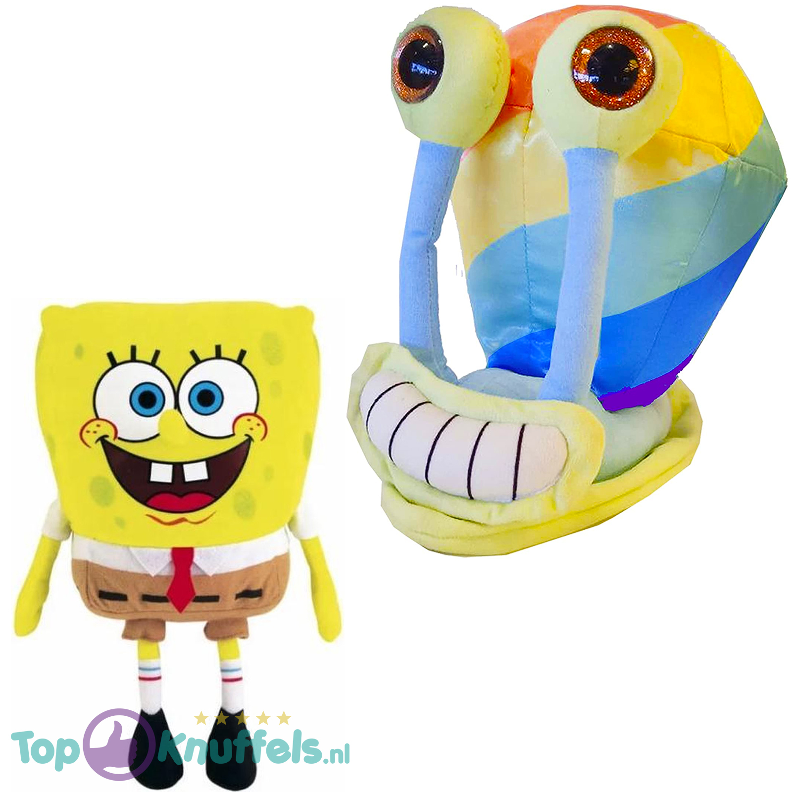 Spongebob Squarepants Plush Toy 18 cm + Gary de Slak Regenboog Plush Toy 22 cm