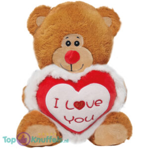 Teddy Bear Snoezel (Brown) Whiteh Heart “I Love You” 22 cm