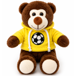 Teddy Bear Brown Whiteh Gele Voetbal Hoodie Plush Toy 28 cm