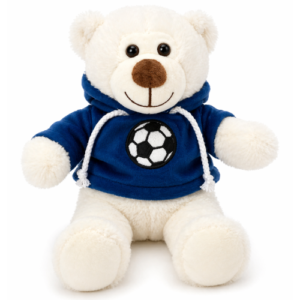 Teddy Bear White Whiteh Bluee Voetbal Hoodie Plush Toy 28 cm