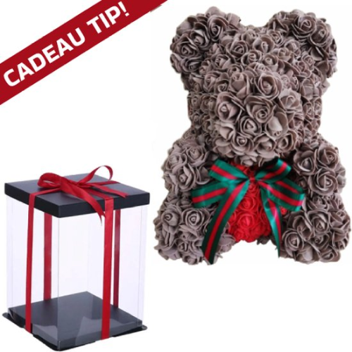 Luxe Browne PinknBear Whiteh Red Heart en Bow + Luxe Gift Box 40 cm