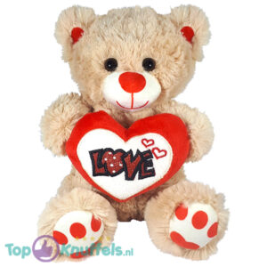 Teddy Bear Fuzzy Plush Toy Whiteh Glitter Heart Love (Brown) 23 cm