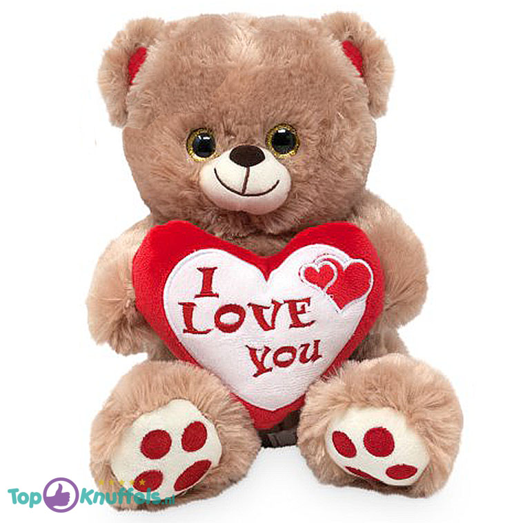 Browne Teddy Bear Whiteh Heart ”I Love You” (Red/White) 32 cm