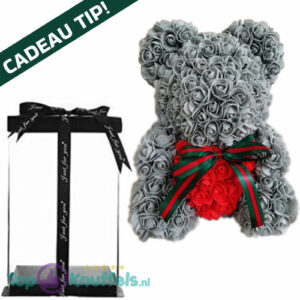 Luxe Grijze PinknBear Whiteh Red Heart en Bow + Luxe Gift Box 40 cm