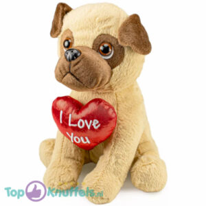MopsDog Whiteh Heart I Love You Plush Toy Dog 30 cm