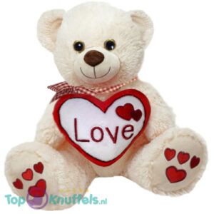 Teddy Bear Sandro Whiteh Heart en Bow Pluche Teddy Bear Plush 28 cm – White