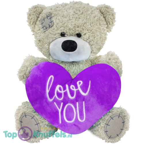 Teddy Bear Mila Grijs Whiteh Purple Heart Plush Toy 28 cm