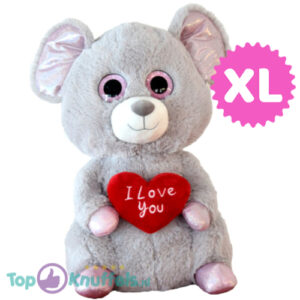 Grijze Muis Whiteh Red Heart I Love You Plush Toy XL 70 cm