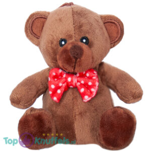 Teddy Bear DonkerBrown Whiteh Rode Bow 16 cm
