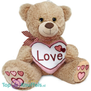 Teddy Bear Sandro Whiteh Heart en Bow Pluche Teddy Bear Plush 28 cm – Brown