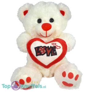 Teddy Bear Fuzzy Plush Toy Whiteh Glitter Heart Love (White) 23 cm